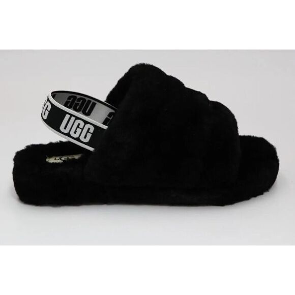 UGG Kid's Black Flat Strap Comfort Slip On Fluff Yeah Slide Sandal Size 6 - Picture 8 of 8